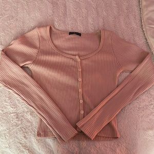 Brandy Melville dusty pink rubbed button down top